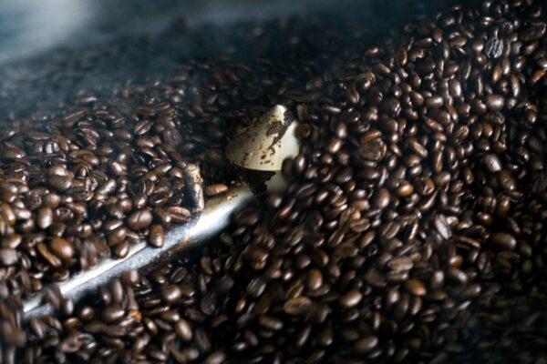 Coffee beans inside the coffee roaster.