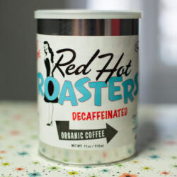 Steel 11oz can of decaffeinated coffee.