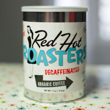 Steel 11oz can of decaffeinated coffee.